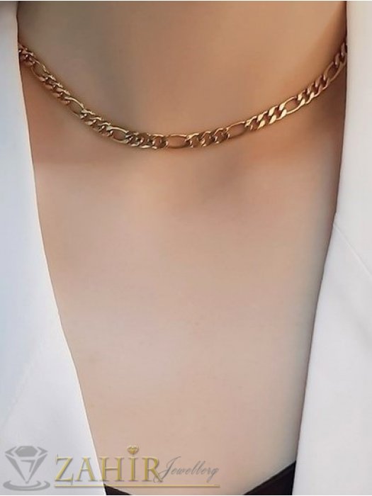 Дамски бижута - Елегантна стоманена верижка фигаро плетка, широка 0,5 см, налична в 4 дължини, златно покритие- K2142